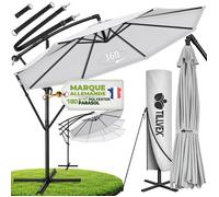 tillvex Parasol déporté hexagonale 3M avec manivelle | Pare-soleil avec pied | Protection UV en aluminium pour le jardin | Parasol à manivelle pour le marché déperlant