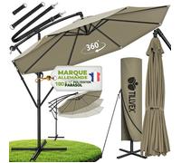 tillvex Parasol déporté hexagonale 3M50 avec manivelle, couverture & paravent | Pare-soleil avec pied | Protection UV en aluminium pour le jardin | Parasol à manivelle pour le marché déperlant (Taupe)