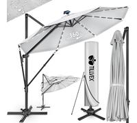 tillvex® Parasol Déporté Hexagonal 330 cm Premium avec Manivelle et Housse | Protection Contre le Vent | Réglable sur 7 Positions | Structure en Aluminium Pivotante 360°