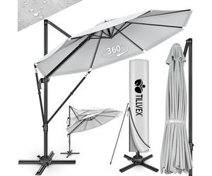 tillvex® Parasol déporté hexagonale 330 cm Premium avec manivelle | Avec housse et protection contre le vent | Parasol à manivelle réglable sur 7 positions | Parasol de jardin aluminium pivotant à 360