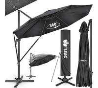 tillvex® Parasol déporté hexagonale 330 cm Premium avec manivelle | Housse et protection contre le vent | Manivelle réglable sur 7 positions | Parasol de jardin aluminium pivotant à 360