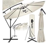 tillvex Parasol déporté hexagonale 3M avec manivelle, couverture & paravent | Pare-soleil avec pied | Protection UV en aluminium pour le jardin | Parasol à manivelle pour le marché déperlant(Gris)