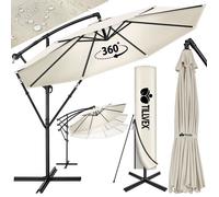 tillvex Parasol déporté hexagonale 3M50 avec manivelle, couverture & paravent | Pare-soleil avec pied | Protection UV en aluminium pour le jardin | Parasol à manivelle pour le marché déperlant (Beige)