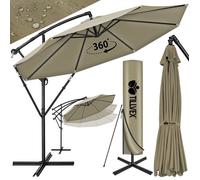 tillvex Parasol déporté hexagonale 3M50 avec manivelle, couverture & paravent | Pare-soleil avec pied | Protection UV en aluminium pour le jardin | Parasol à manivelle pour le marché déperlant (Taupe)