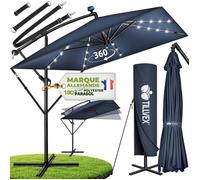 tillvex® Parasol déporté LED solaire Rectangulaire Ø330cm + Housse de Protection & contre le vent | Parasol à manivelle carré + support | pour le jardin Extérieur