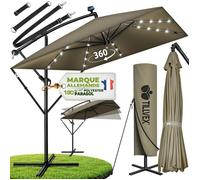 Tillvex Parasol déporté Rectangulaire Ø 330 cm + Housse de Protection & contre le vent | Marron - avec LED