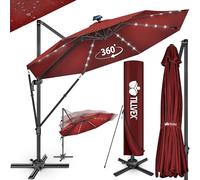 tillvex® Parasol déporté LED solaire hexagonale 330 cm Premium avec manivelle | Housse & protection contre le vent | Manivelle réglable sur 7 positions