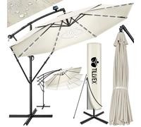 tillvex Parasol déporté LED solaire hexagonale 3M avec manivelle | Pare-soleil avec pied | Protection UV en aluminium pour le jardin | Parasol à manivelle pour le marché déperlant