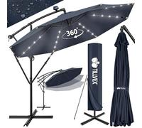 tillvex Parasol déporté LED solaire hexagonale 3M avec manivelle | Pare-soleil avec pied | Protection UV en aluminium pour le jardin | Parasol à manivelle pour le marché déperlant
