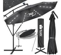 tillvex Parasol déporté LED solaire hexagonale 3M + manivelle, couverture & paravent | Pare-soleil avec pied | Protection UV en aluminium pour le jardin | Parasol à manivelle pour le marché déperlant