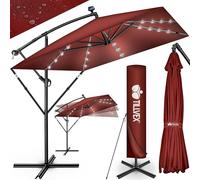 tillvex® Parasol déporté LED solaire Rectangulaire Ø330cm + Housse de Protection & contre le vent | Parasol à manivelle carré + support | pour le jardin Extérieur