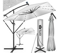 tillvex® Parasol déporté LED solaire Rectangulaire Ø330cm + Housse de Protection & contre le vent | Parasol à manivelle carré + support | pour le jardin Extérieur