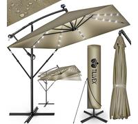 tillvex® Parasol déporté LED solaire Rectangulaire Ø330cm + Housse de Protection & contre le vent | Parasol à manivelle carré + support | pour le jardin Extérieur