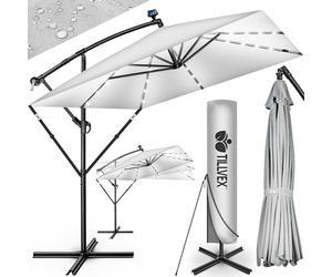 tillvex® Parasol déporté LED solaire Rectangulaire Ø330cm + Housse de Protection & contre le vent | Parasol à manivelle carré + support | pour le jardin Extérieur