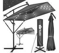tillvex® Parasol déporté LED solaire Rectangulaire Ø330cm + Housse de Protection & contre le vent | Parasol à manivelle carré + support | pour le jardin Extérieur