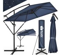 Tillvex Parasol déporté Rectangulaire Ø 330 cm + Housse de Protection & contre le vent | Bleu marine - sans LED