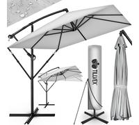 Tillvex Parasol déporté Rectangulaire Ø 330 cm + Housse de Protection & contre le vent | Gris - sans LED