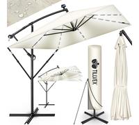 tillvex® Parasol déporté LED Ø 330cm Beige + Housse de Protection & contre le vent | manivelle et support | Parasol de jardin UV 50+