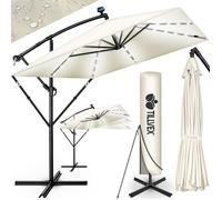 Tillvex Parasol déporté Rectangulaire Ø 330 cm + Housse de Protection & contre le vent | Beige - avec LED