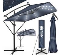 tillvex® Parasol déporté Rectangulaire Ø 330 cm + Housse de Protection & contre le vent | Parasol à manivelle carré avec support | Parasol de jardin Extérieur Anti-UV en aluminium