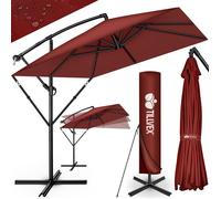 Tillvex Parasol déporté Rectangulaire Ø 330 cm + Housse de Protection & contre le vent | Rouge - sans LED