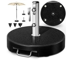 tillvex® Pied de Parasol Granit avec roulettes et poignée Transport 27 kg | Rond - Avec tube en acier inoxydable - Support de parasol de balcon pour mâts de parasol de 16 à 48 mm et 250 cm de