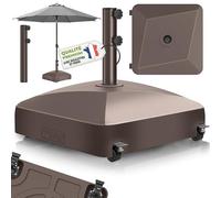 tillvex® Pied de Parasol GRAVIA à roulettes et Freins | Support de lestage Parasol à remplir 37L/56kg | Poids pour Parasol Droit et de marché Ø1,8-3,7m | Résistant aux intempéries et UV (Marron)
