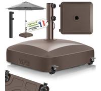 tillvex® Pied de Parasol PAVERA à roulettes et Freins | Support de lestage Parasol à remplir 37L/56kg | Poids pour Parasol Droit et de marché Ø1,8-3,7m | Résistant aux intempéries et UV (Marron)