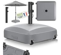 tillvex® Pied de Parasol PAVERA à roulettes et Freins | Support de lestage Parasol à remplir 37L/56kg | Poids pour Parasol Droit et de marché Ø1,8-3,7m | Résistant aux intempéries et UV (Gris)