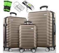 tillvex® Set de 3 Valises de Voyage + Balance, 3 Sangles à Bagages et 3 étiquettes à Bagages | Lot de valises avec roulettes et TSA Lock | Sacs de Voyage à Coque Rigide M-L-XL (Or Rose)