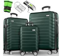 tillvex® Set de 3 Valises de Voyage + Balance, 6 Sangles à Bagages et 3 étiquettes à Bagages | Lot de valises avec roulettes et TSA Lock | Sacs de Voyage à Coque Rigide M-L-XL (Vert armée)