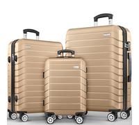tillvex® Set de 3 Valises de Voyage + Balance, 6 Sangles à Bagages et 3 étiquettes à Bagages | Lot de valises avec roulettes et TSA Lock | Sacs de Voyage à Coque Rigide M-L-XL (Champagne)