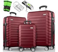 tillvex® Set de 3 Valises de Voyage + Balance, 6 Sangles à Bagages et 3 étiquettes à Bagages | Lot de valises avec roulettes et TSA Lock | Sacs de Voyage à Coque Rigide M-L-XL (Rouge)