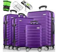 tillvex® Set de 4 Valises de Voyage + Balance, 8 Sangles à Bagages et 4 étiquettes à Bagages | Lot de valises avec roulettes et TSA Lock | Sacs de Voyage à Coque Rigide S-M-L-XL (Violet)