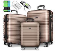 tillvex® Set de Valise de Voyage 3 Tailles avec pèse-Bagages, Sangles de Valise & étiquette de Bagage | Coque Rigide 4 roulettes | Valise à roulettes avec Serrure TSA | Trolley Set de Bagages M L XL