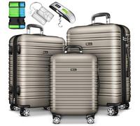 tillvex® Set de Valise de Voyage 3 Tailles avec Pèse-Bagages, Sangles & Étiquette | Coque Rigide 4 Roulettes | Serrure TSA | Trolley Set M L XL