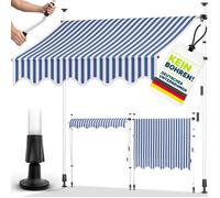 tillvex Store banne à manivelle rétractable | Bleu/Blanc | 250cm | marquise de terrasse sans perçage | auvent balcon rétractable