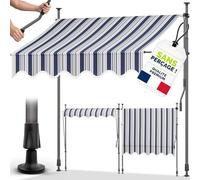 tillvex Store Banne Manuel rétractable avec manivelle pour Le Balcon | Marquise de terrasse sans percement | Marquise Soleil de Balcon auvent téléscopique (Bleu/Gris, 350cm)
