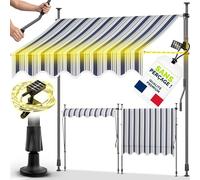 tillvex Store Banne Manuel rétractable avec manivelle pour Le Balcon | Marquise de terrasse sans percement | Marquise Soleil de Balcon auvent téléscopique (Bleu/Gris avec LED, 200cm)