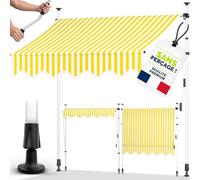 tillvex Store Banne Manuel rétractable avec manivelle pour Le Balcon | Marquise de terrasse sans percement | Marquise Soleil de Balcon auvent téléscopique (Jaune/Blanc, 300cm)