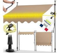 tillvex Store Banne Manuel rétractable avec manivelle pour Le Balcon | Marquise de terrasse sans percement | Marquise Soleil de Balcon auvent téléscopique (Taupe avec LED, 300cm)