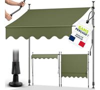 tillvex Store Banne Manuel rétractable avec manivelle pour Le Balcon | Marquise de terrasse sans percement | Marquise Soleil de Balcon auvent téléscopique (Vert Militaire, 250cm)