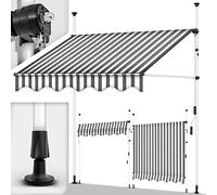 tillvex Store Banne Manuel rétractable avec manivelle pour Le Balcon | Marquise de terrasse sans percement | Marquise Soleil de Balcon auvent téléscopique (Gris/Blanc, 250cm)