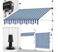 tillvex Store Banne Manuel rétractable avec manivelle pour Le Balcon | Marquise de terrasse sans percement | Marquise Soleil de Balcon auvent téléscopique (Bleu/Blanc, 200cm)