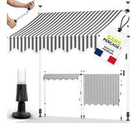 tillvex Store Banne Manuel rétractable avec manivelle pour Le Balcon | Marquise de terrasse sans percement | Marquise Soleil de Balcon auvent téléscopique (Gris/Blanc, 300cm)