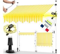 tillvex Store Banne Manuel rétractable avec manivelle pour Le Balcon | Marquise de terrasse sans percement | Marquise Soleil de Balcon auvent téléscopique (Jaune/Blanc, 300cm)