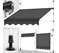 tillvex Store Banne Manuel rétractable avec manivelle pour Le Balcon | Marquise de terrasse sans percement | Marquise Soleil de Balcon auvent téléscopique (Gris, 300cm)