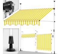 tillvex Store Banne Manuel rétractable avec manivelle pour Le Balcon | Marquise de terrasse sans percement | Marquise Soleil de Balcon auvent téléscopique (Jaune/Blanc, 400cm)