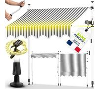 tillvex Store Banne Manuel rétractable avec manivelle pour Le Balcon | Marquise de terrasse sans percement | Marquise Soleil de Balcon auvent téléscopique (Gris/Blanc avec LED, 300 cm)