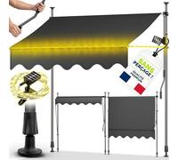 tillvex Store de Balcon 150 cm Anthracite avec LED avec manivelle - sans perçage - Résistant aux UV et réglable en Hauteur - Protection Solaire étanche